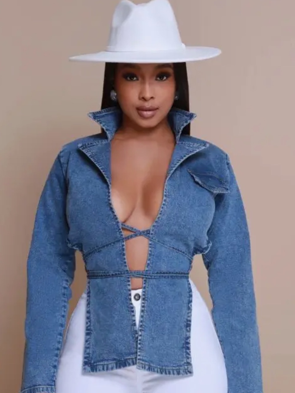 Blue Denim Cutout Long-Sleeve Jacket